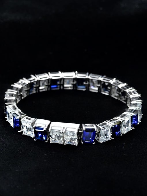 Blue 18cm [b 2102] 925 Sterling Silver High Carbon Diamond Geometric Luxury Link Bracelet
